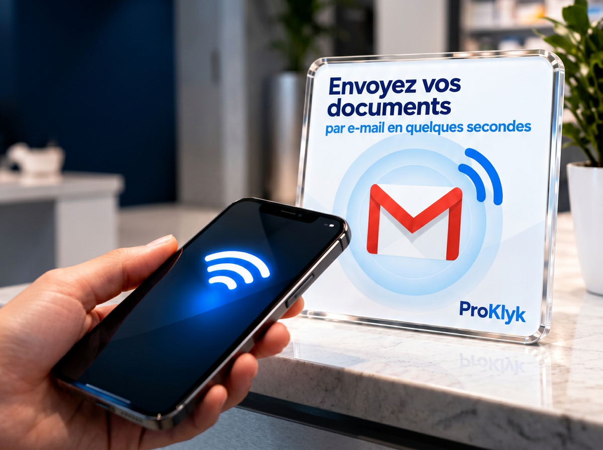 Plaque NFC Proklyk pour l’envoi de documents patients par e-mail